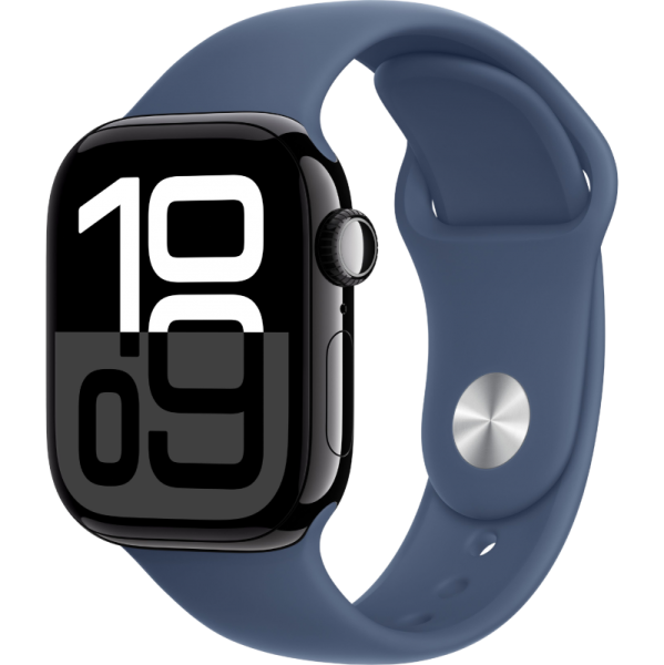 Apple Watch Series 10 42mm Aluminum Jet Black Case Denim Sport Band M/L