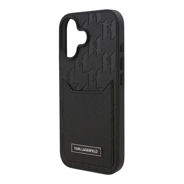 Lagerfeld для iPhone 16 чехол Cardslot PU Grained Monogram with Pocket Hard Black