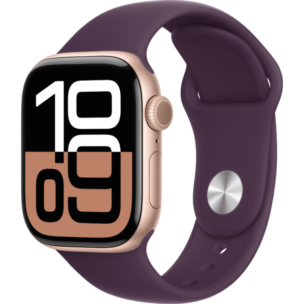 Apple Watch Series 10 46mm Aluminum Rose Gold Case Plum Sport Band M/L